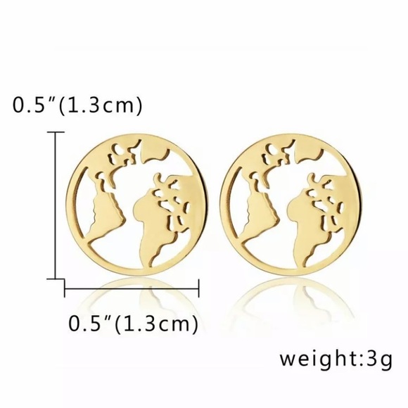 🎁 Gold World Stud Earrings Globe New NIP - Picture 3 of 3
